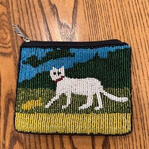 Cat Beaded Coin Purse - Bag Pouch -Gold Yellow